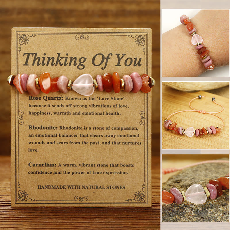 Buddha Stones Thinking of You Rose Quartz Rhodonite Carnelian Relationships Bracelet