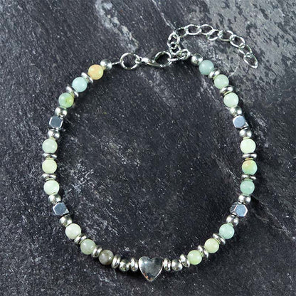 Buddha Stones Natural Stone Amazonite Amethyst Lazurite Lapis Lazuli Rose Quartz Heart Positive Balance Bracelet