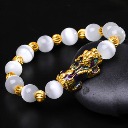 Buddha Stones Cat Eye Color Change Pixiu Support Bracelet