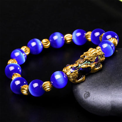 Buddha Stones Cat Eye Color Change Pixiu Support Bracelet