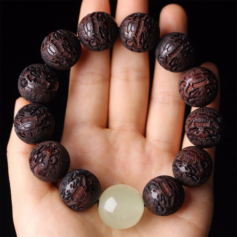 Buddha Stones Tibetan Rosewood Engraving Pixiu Warmth Bracelet