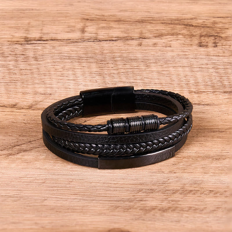 Buddha Stones Titanium Steel Leather Hand Woven Magnetic Buckle Strengthen Bracelet