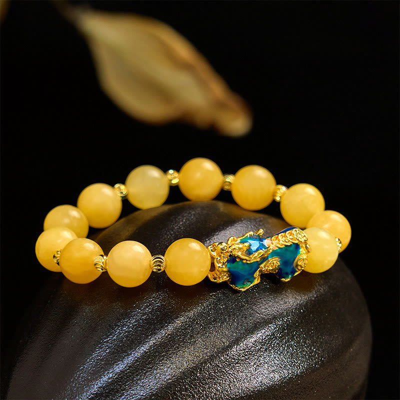 Buddha Stones Natural Topaz Color Change Pixiu Wealth Bracelet