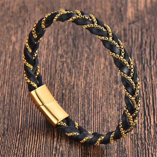 Titanium Steel Calm Spiritual Bracelet With Braided Leather