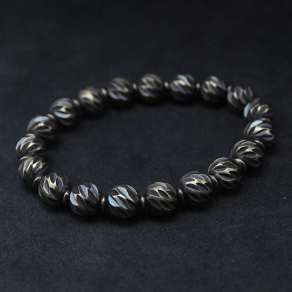 Buddha Stones Distressed Knife Carving Pattern Copper Brass Beads Wealth Bracelet