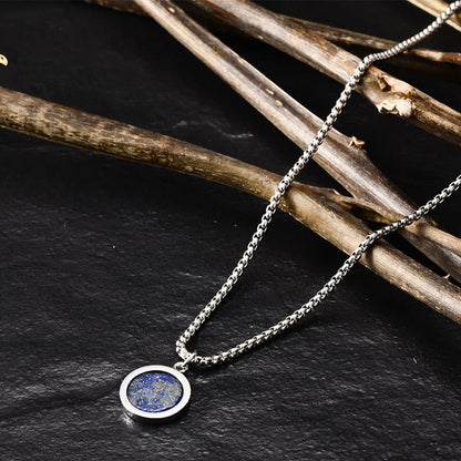 Buddha Stones Natural Stone Turquoise Tiger Eye Lazurite Lapis Lazuli Malachite Titanium Steel Purification Necklace Pendant