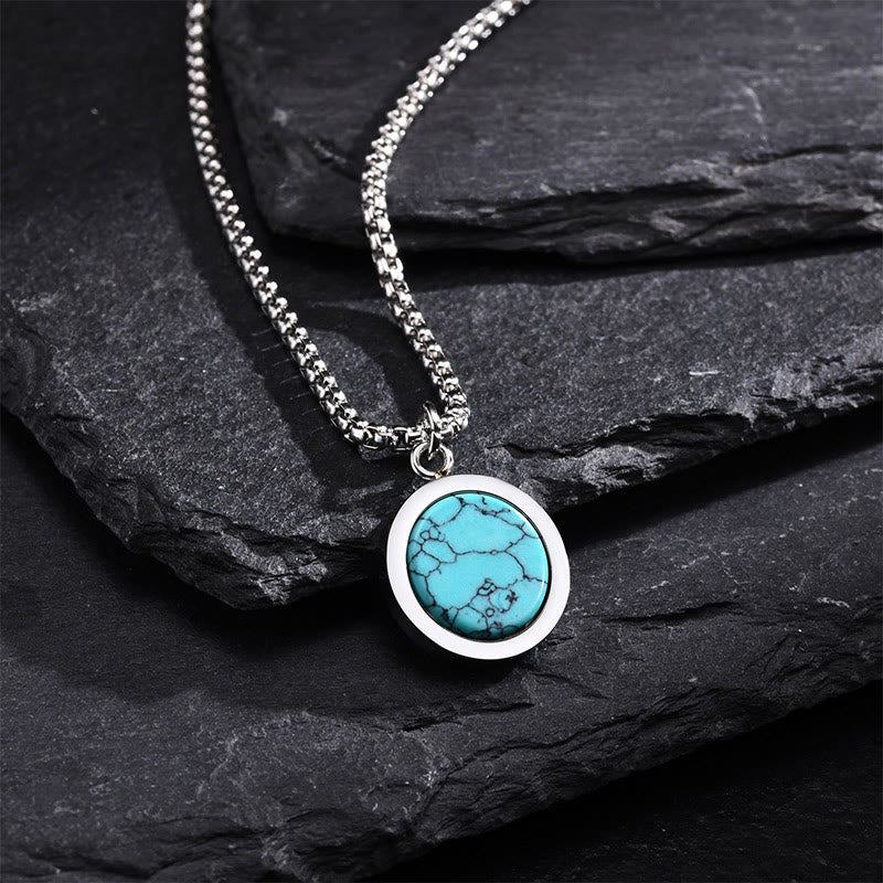 Buddha Stones Natural Stone Turquoise Tiger Eye Lazurite Lapis Lazuli Malachite Titanium Steel Purification Necklace Pendant