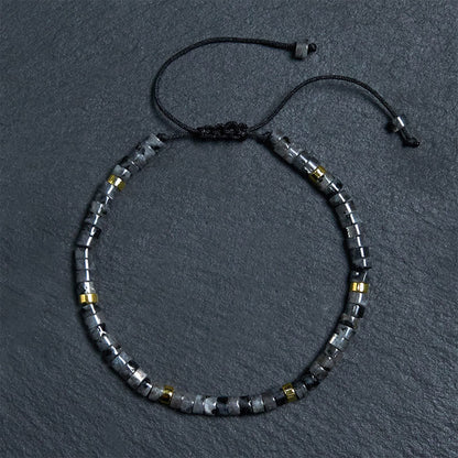 Buddha Stones Natural Black Glitter Stone Courage Spacer Bead Bracelet