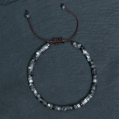 Buddha Stones Natural Black Glitter Stone Courage Spacer Bead Bracelet