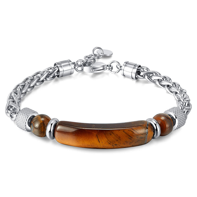 Buddha Stones Tiger Eye Black Obsidian Stone Titanium Steel Strength Buckle Bracelet