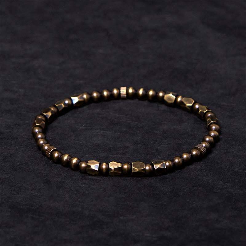 Buddha Stones Distressed Simple Design Copper Brass Beads Wealth Bracelet