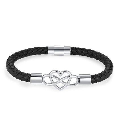 Buddha Stones Geometric Leather Titanium Steel Strengthen Buckle Bracelet