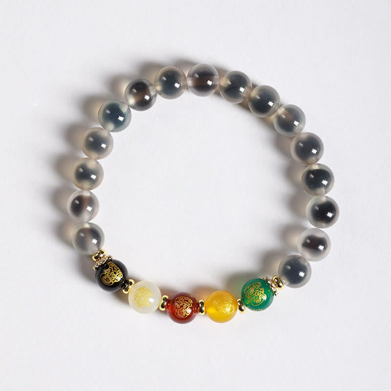 Buddha Stones Natural Colorful Candy Agate Five Gods of Wealth Harmony Bracelet