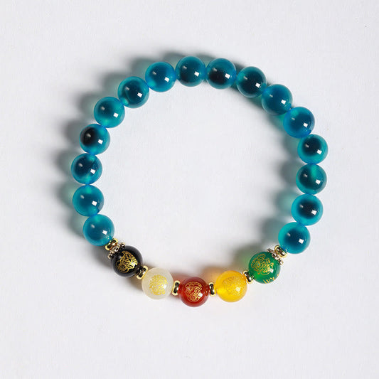 Buddha Stones Natural Colorful Candy Agate Five Gods of Wealth Harmony Bracelet