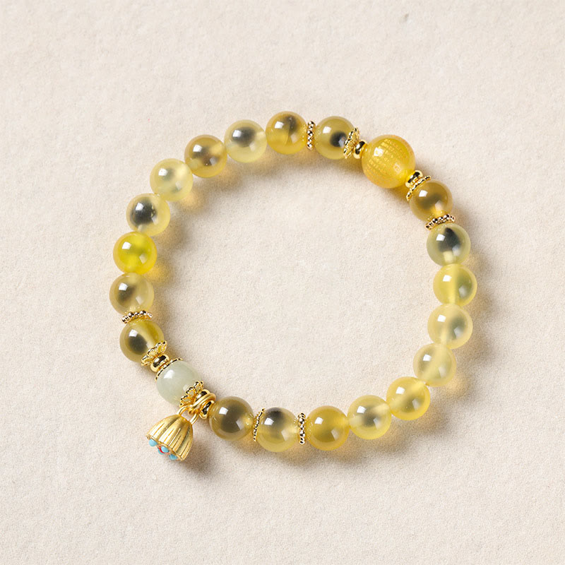 Buddha Stones Natural Colorful Candy Agate Golden Lotus Pod Healing Bracelet