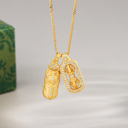 Buddha Stones 925 Sterling Silver Mini Pixiu Dorje Vajra Wealth Necklace Pendant
