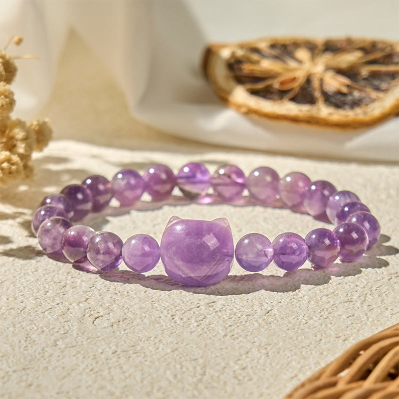 Buddha Stones Cat Face Amethyst Spiritual Awareness Bracelet