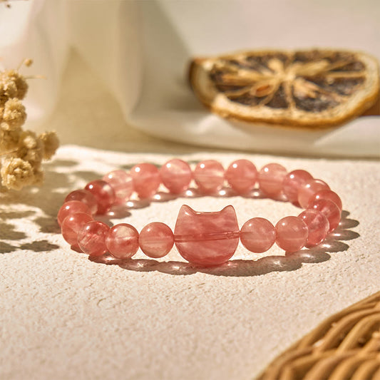 Buddha Stones Cat Head Red Agate Spiritual Beads Bracelet