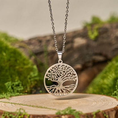Buddha Stones the Tree of Life Titanium Steel Enlightenment Necklace Pendant