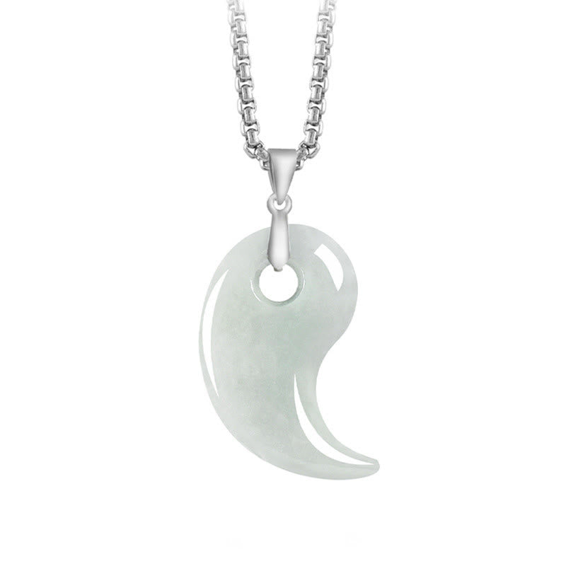 Buddha Stones Teardrop Design Jade Titanium Steel Chain Necklace Luck Pendant