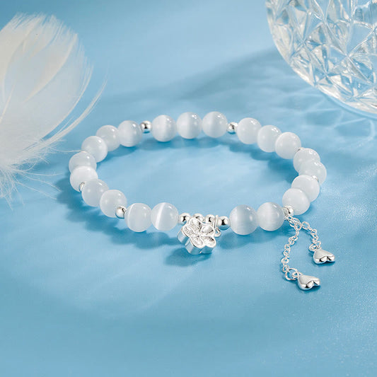 Buddha Stones Natural Cat's Eye Cherry Blossom Peace Bracelet