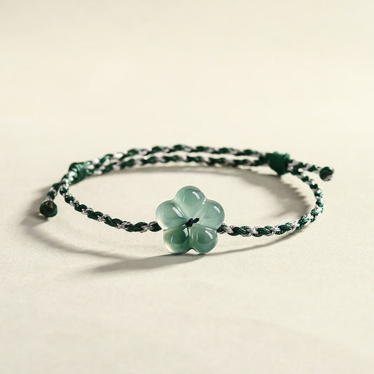 Buddha Stones Natural Flower Jade Hand-woven Prosperity Bracelet