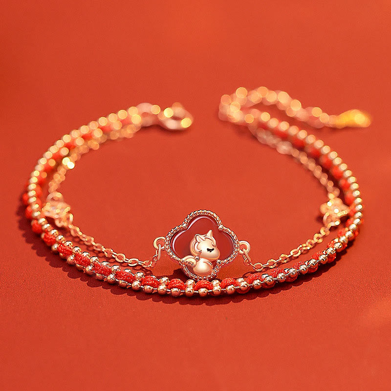 Buddha Stones 925 Sterling Silver Year of the Horse Red Agate Hetian Jade Confidence Bracelet
