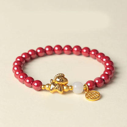 Buddha Stones Year of the Horse Natural Cinnabar Hetian Jade Concentration Bracelet
