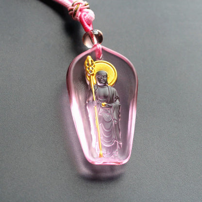 Buddha Stones Tibetan Buddha Liuli Crystal Ksitigarbha Bodhisattva Serenity Necklace Pendant