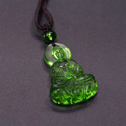 Buddha Stones Liuli Crystal Medicine Buddha Serenity Necklace Pendant