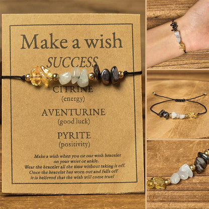 Buddha Stones Citrine Green Aventurine Pyrite Success Rope Card Bracelet