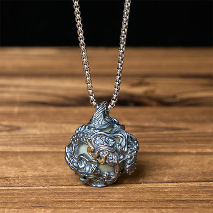 Buddha Stones Copper Dragon Surrounding Bead Strength Pendant Necklace