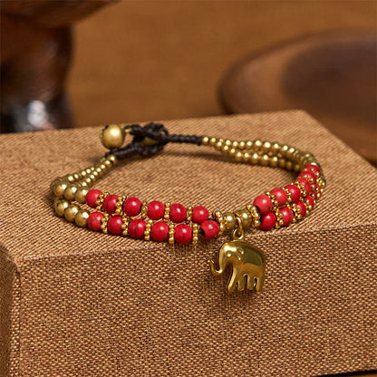 Buddha Stones Turquoise Elephant Luck Double-layer Plated Copper Strength Bracelet