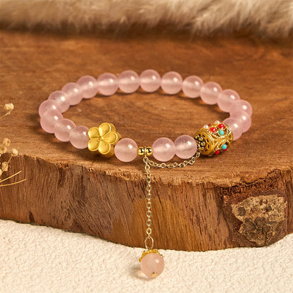 Buddha Stones Tibetan White Agate Crystal Stone Flowers Positivity Bracelet