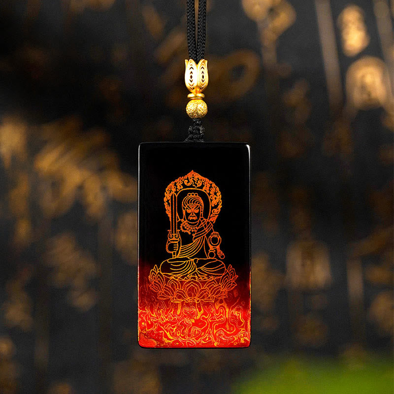 Buddha Stones Chinese Zodiac Natal Buddha Fu Character Lacquer Craft Sandalwood Pendant Necklace