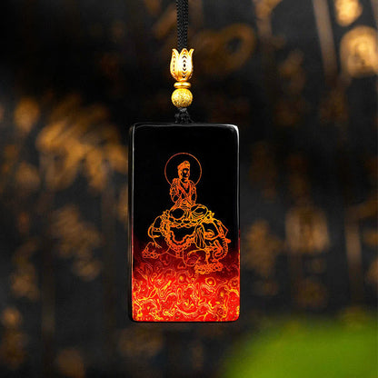 Buddha Stones Chinese Zodiac Natal Buddha Fu Character Lacquer Craft Sandalwood Pendant Necklace