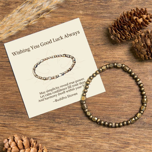 Buddha Stones "wishing You Balance and Strength" Brass Beads Bracelet Includes Gift Message Card