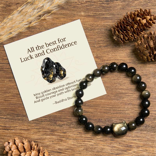 Buddha Stones "all the Best for Luck and Confidence" Cat Bracelet Includes Gift Message Card