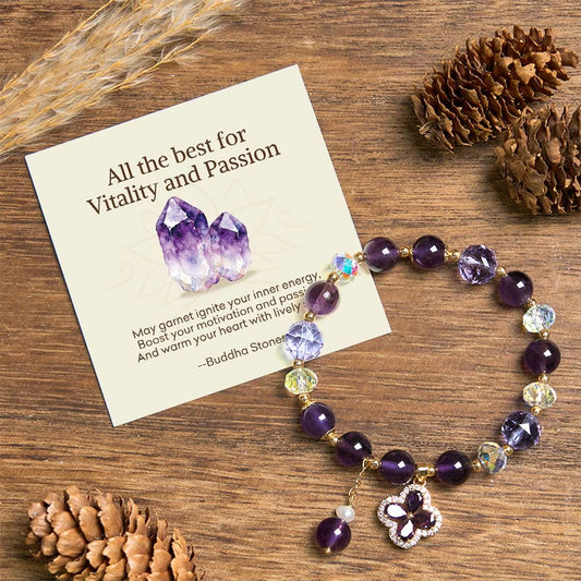 Buddha Stones "all the Best for Calm and Wisdom" Amethyst Flower Bracelet Includes Gift Message Card