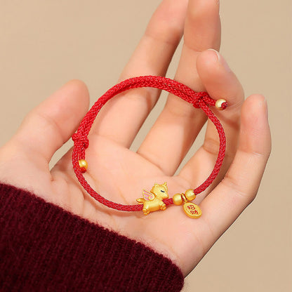 Buddha Stones 925 Sterling Silver Year of the Horse Lucky Fortune Red String Strength Bracelet