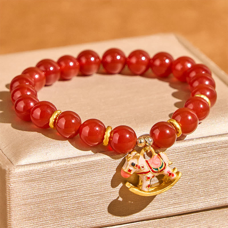 Buddha Stones Year of the Horse Natural Cinnabar Red Agate Calm Confidence Bracelet