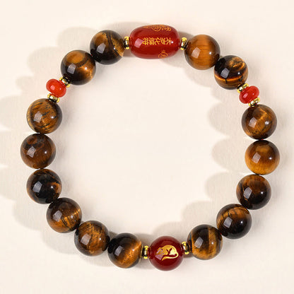 Buddha Stones 12 Chinese Zodiac Natural Tiger Eye Red Agate Protection Bracelet