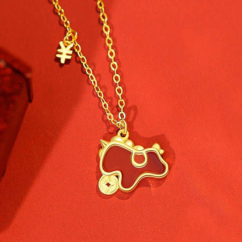 Buddha Stones 925 Sterling Silver Year of the Horse Coin Charm Red Agate Blessing Necklace Pendant