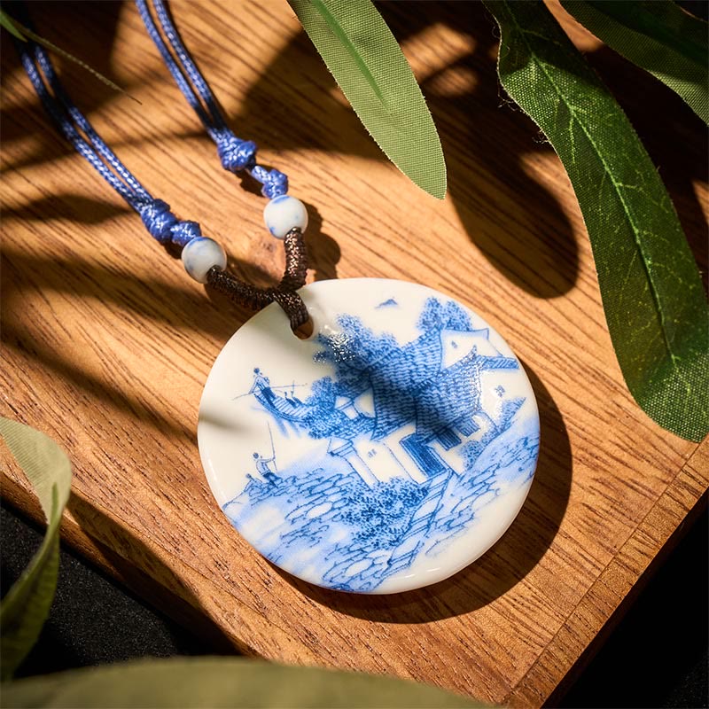 Buddha Stones Peony Peach Blossoms Lotus Symbol Ceramics Necklace Enlightenment Pendant