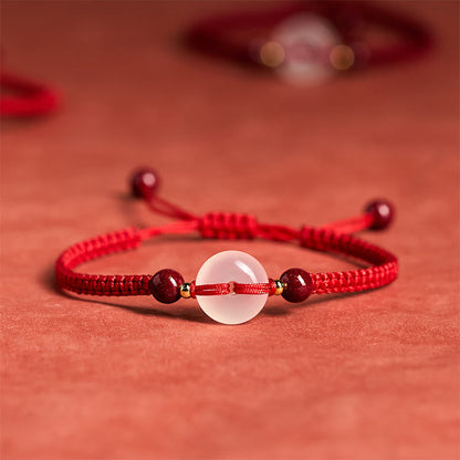 Buddha Stones Peace Buckle White Agate Flat Knot Diamond Knot Red String Connection Bracelet