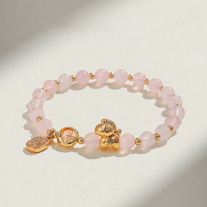 Buddha Stones Year of the Horse Strawberry Quartz Citrine Red Agate Pink Crystal Love Bracelet