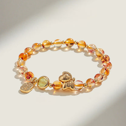 Buddha Stones Year of the Horse Strawberry Quartz Citrine Red Agate Pink Crystal Love Bracelet
