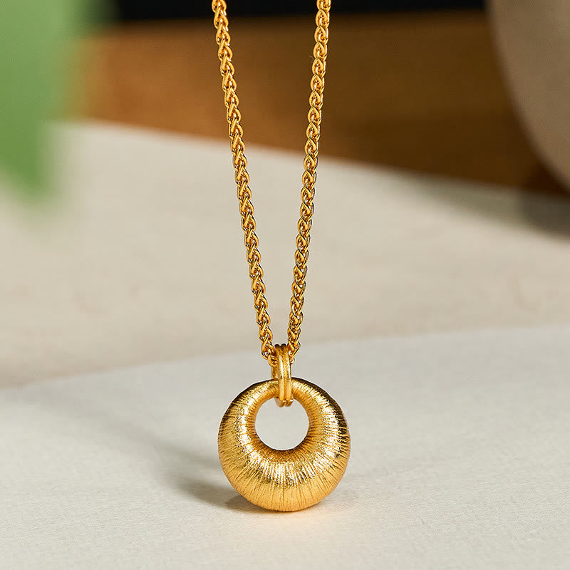 Buddha Stones 24k Gold Plated Copper Peace Buckle Texture Wealth Necklace Pendant