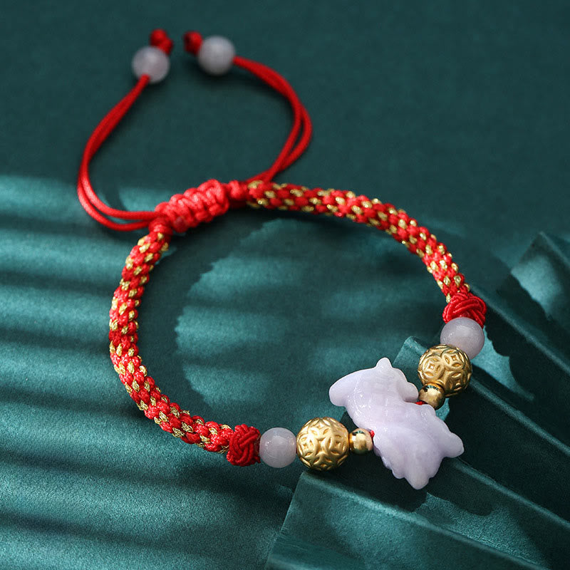 Buddha Stones Chinese Zodiac Jade Silver Beads Year of the Horse Red String Luck Bracelet