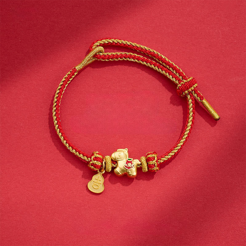 Buddha Stones Year of the Horse Red String Copper Braided Luck Bracelet